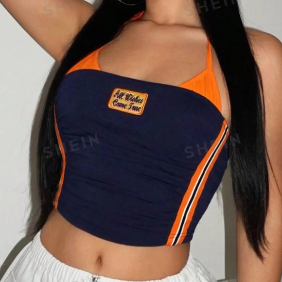 Y2K Halter Neck Crop Tank Top 🧡💙 - Picture 1 of 7